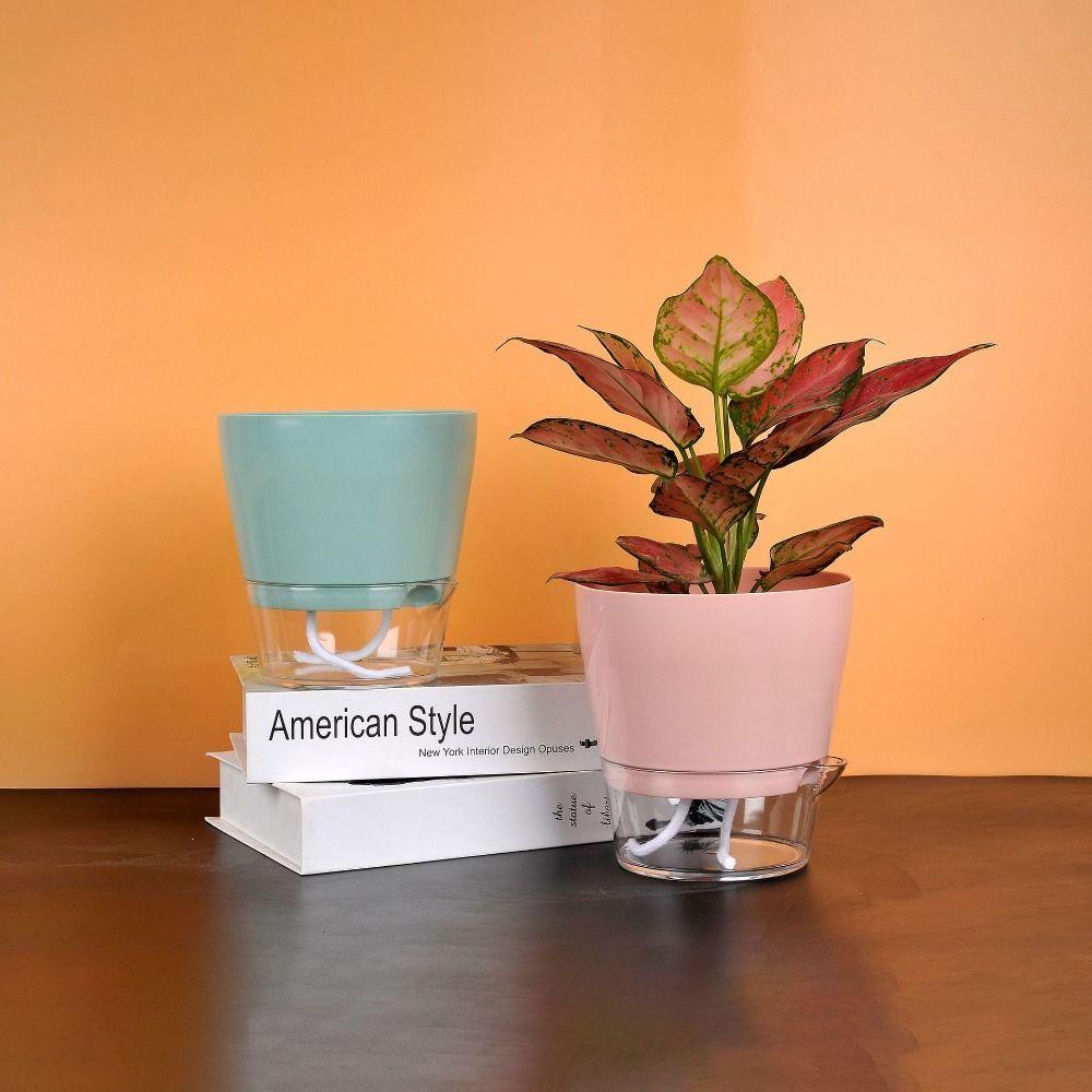 Drainage Hole Self Watering Flower Pot Plastic Resin Material Transparent Plant Pot  Home Planters
