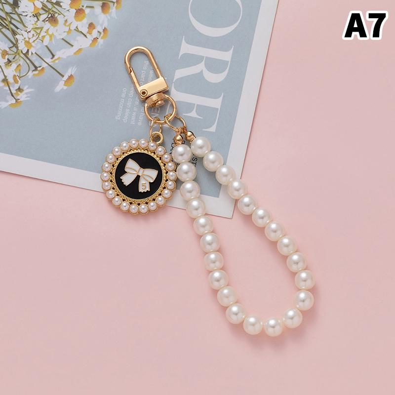 Simulation Pearl Keychains Love Flower Pendant For Bag Car Doll Pendant Beaded Key Charm Decoration For Women Mobile Phone DIY