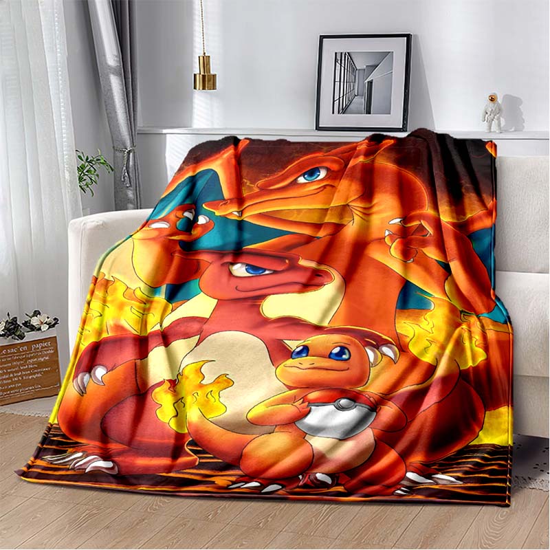 3D-Printed Cute Cartoon Charizard Blanket — Fluffy, Soft, and Warm Throw for Bedroom Decor and Home Comfort