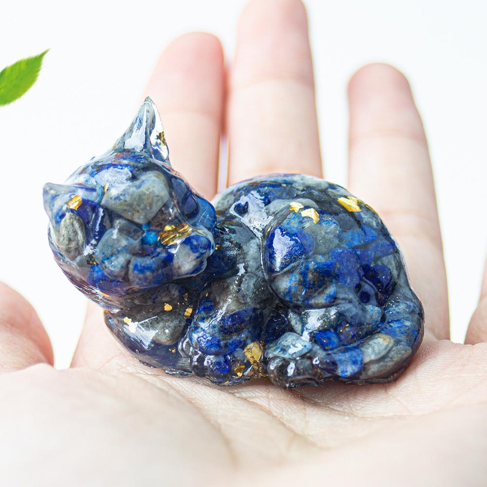 Resin Art Cat Figurine With Crystals For Home Office Decor Gift For Friends And Family