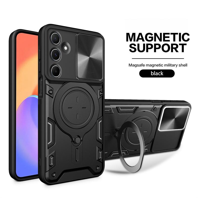 For Ssmsung Galaxy M15 M35 M55 5G Case Slide Lens Protect Armor Phone Case For Samsung M 15 35 55 Magnetic Ring Stand Back Cover