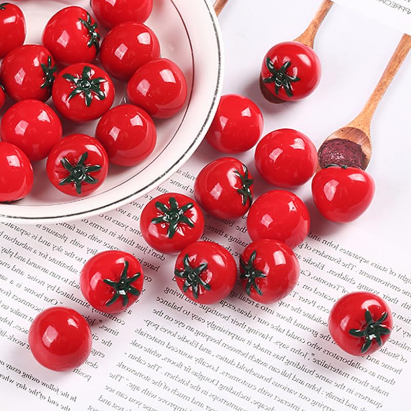 ORFOFE 12-teiliges Miniatur-Tomatenmodell, 0,85 Zoll künstliche Tomatendekoration, Simulationsfrucht, Puppenhaus-Anhänger, Kleine Artikel-Ausstellung