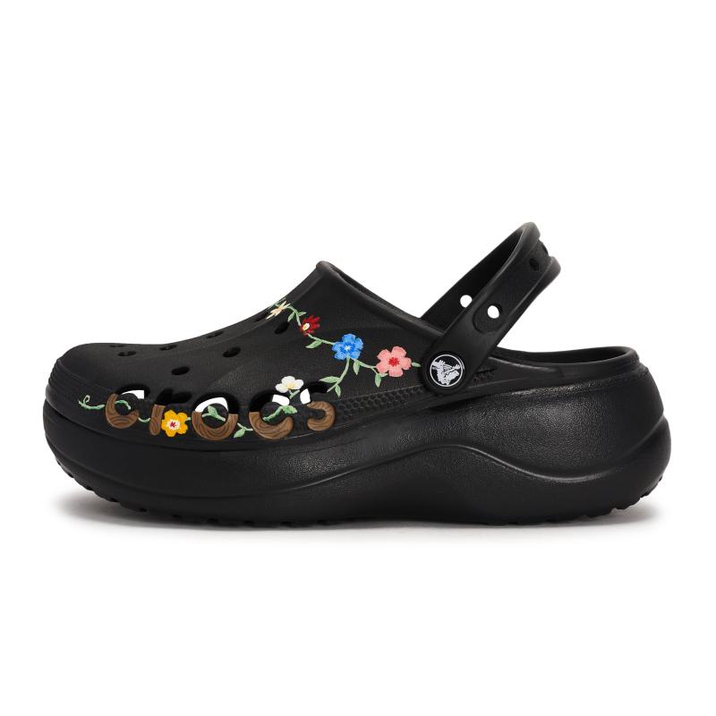 Crocs Baya Platform Clog 811 Peanuts Full Road Special Shoe Box Hand Painted Flower Hole Shoes Women's Black