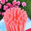 10pcs/set PP Material Love Heart Straw Drinking Straw Supplies Accessories Pink Red Color Outdoor Party Straw Separate Package