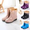 Women's Mid-Calf Fleece-Lined Non-Slip Rain Boots - Warm, Fashionable, Wear-Resistant Rubber Water Shoes