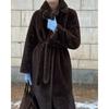 Luxury New Women’s  Artificial Faux Mink Fur Longline Belted Thick Warm Winter Coat