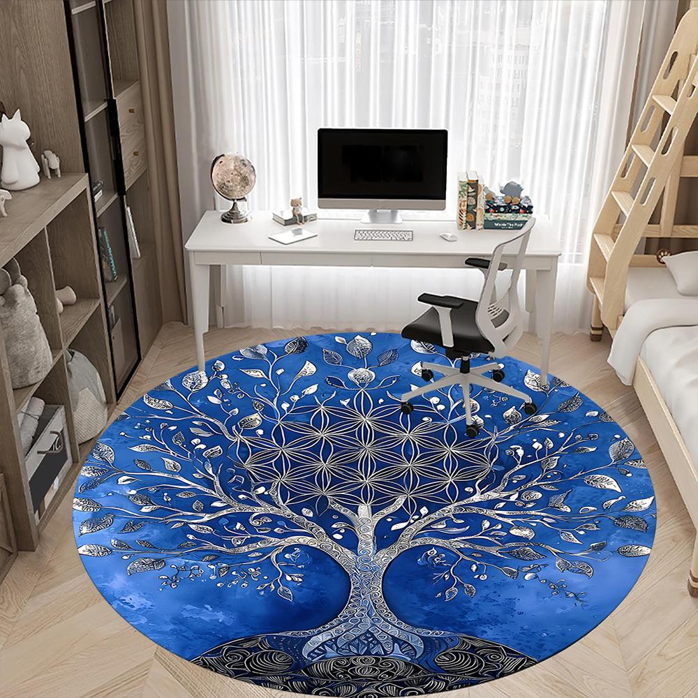 1pc Tree Mandala Office Round Area Rug,  Mat Suitable For Office, Under Office Chairs Bedroom Living Room Home Decor, Room Deco