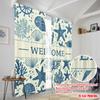 2pcs 2D flat printing Curtain Seashell Starfish Welcome 100% Polyester Fabric Without Electricity Festive Curtains Perfect for