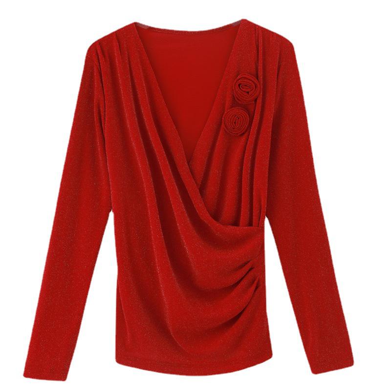 Women's Slim-Fit V-Neck Mesh Floral Blouse - Versatile, Stylish, Age-Defying