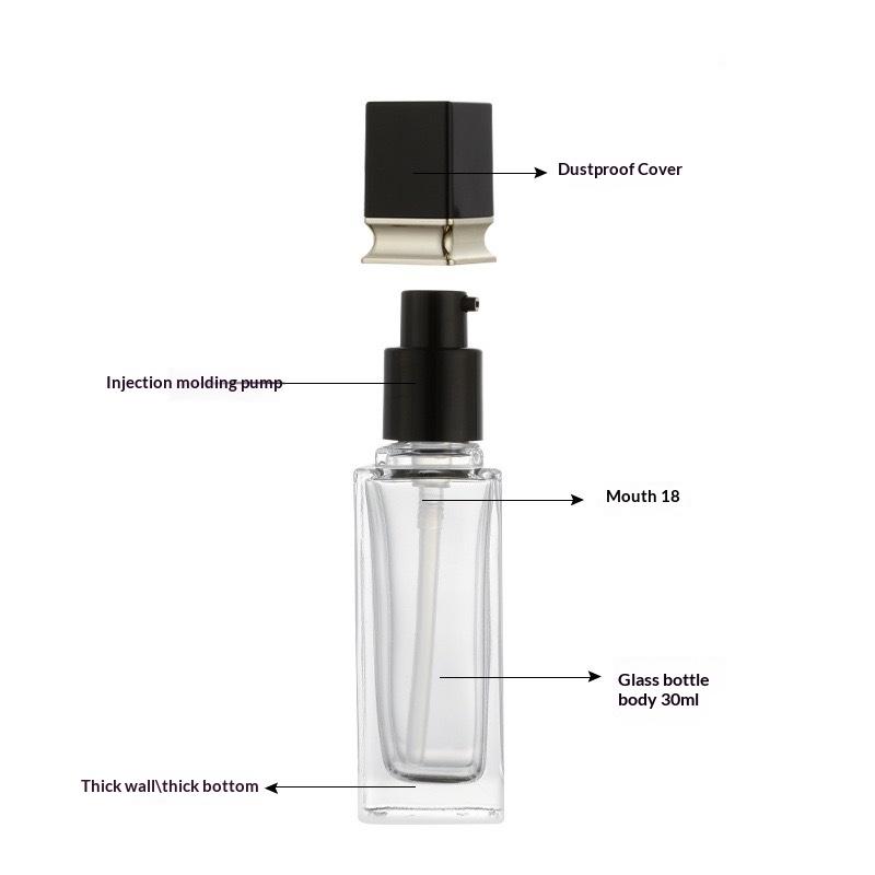 15-40Ml Empty Pump Bottle Glass Liquid Foundation Container Makeup Transparent Square Refillable Bottle Portable Pump Bottle