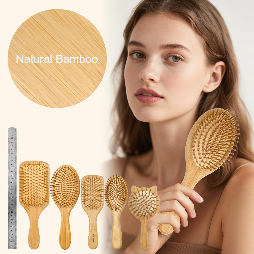Bamboo Cushion Comb Set: Bristle & Non - Bristle Options, Scalp Massage, Anti - Static Detangler for All Hair, Home Styling Tool