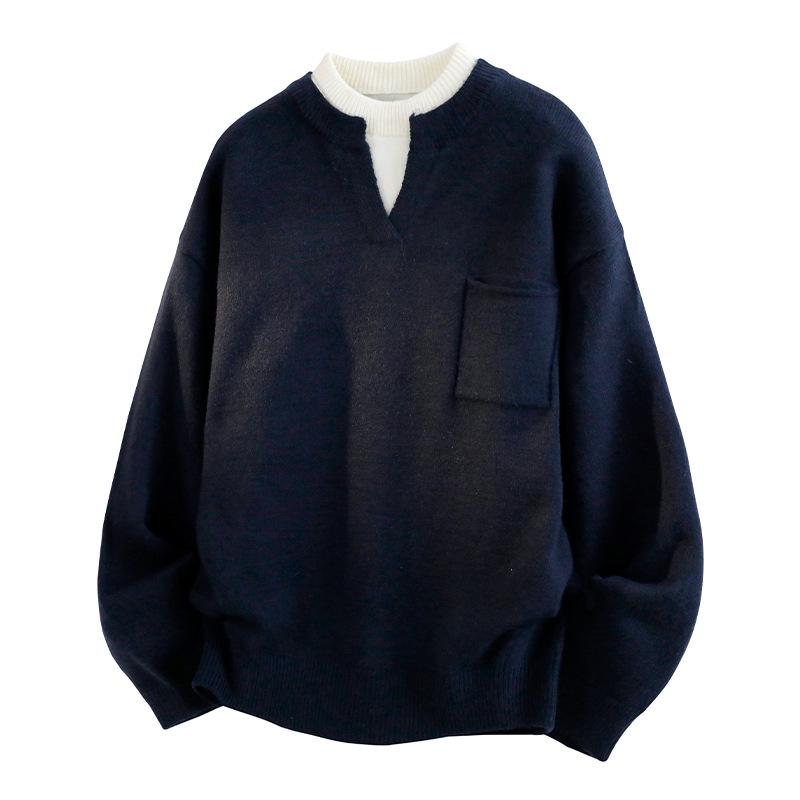 ACU Men s Winter Retro V-Neck Sweater - Color Block Knitwear Jacket 3XL