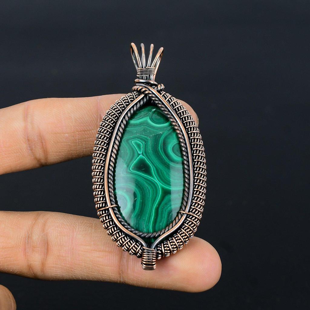 Malachite Pendant, 999 Copper Wire Wrapped Pendant Jewelry. Gift For Women Handmade Pendant Gemstone Jewelry