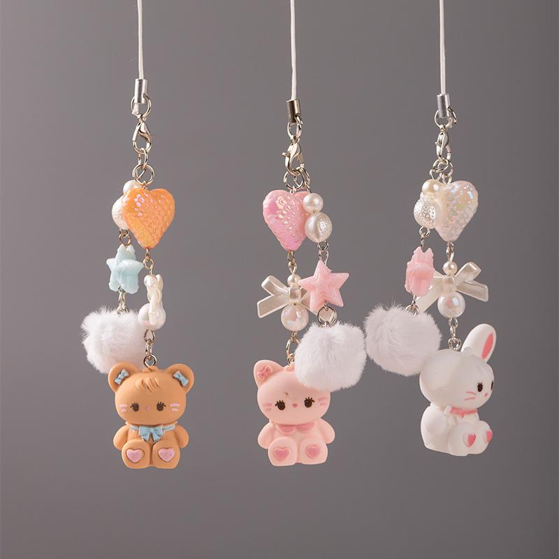Portachiavi con Ciondolo Coniglio Peluche Cartone Animato - Ciondolo a Forma di Cuore per Borsa, Ornamento Versatile Stile Ins Ragazzino