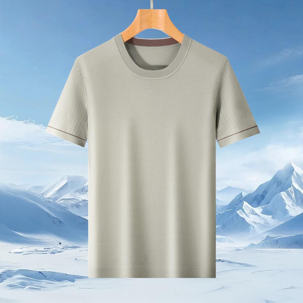 [Elite Knitted Shirt] Light Luxury Casual Short-sleeved T-shirt for Men's Summer, Breathable and Comfortable, Minimally Designed Round Neck Top