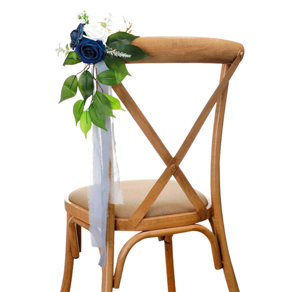 Wedding Chair Back Flower Elegant Artificial Flowers and Leaves Outdoor Wedding Aisle Decoration 50x13cm