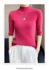 Women's Slim Fit Half-High Neck Five-Sleeve Base Layer Sweater for Spring and Autumn