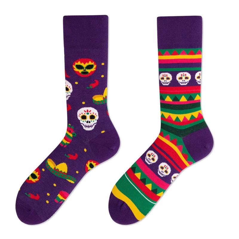 New Creative Couple AB Asymmetric Trendy Socks Fashionable Personalized Trendy Cartoon Jacquard Long Tube Cotton Socks