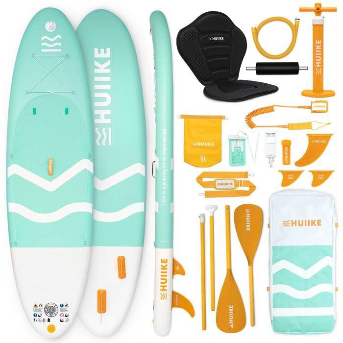 Paddle Gonflable Adulte Vert Avec Des Accessoires De Qualité - HUIIKE - Stand Up Paddle Avec Pagaie Double Et Siège De Kayak