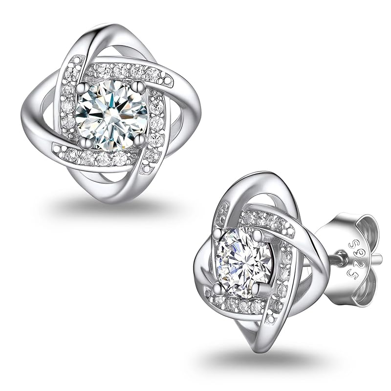 

[Suplight] earrings ladies silver 925 zirconia large grains gorgeous knot knot quatrefoil clover simple accessories
