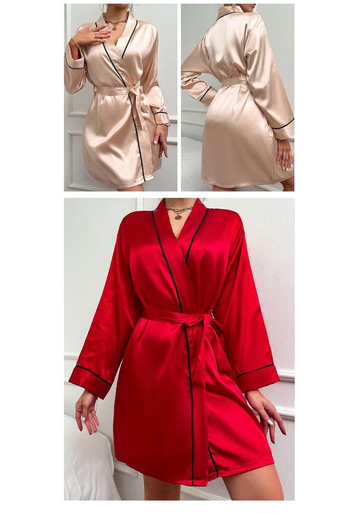 Summer Ice Silk Women's Mid-Length Thin Tie-Up Fashion Robe