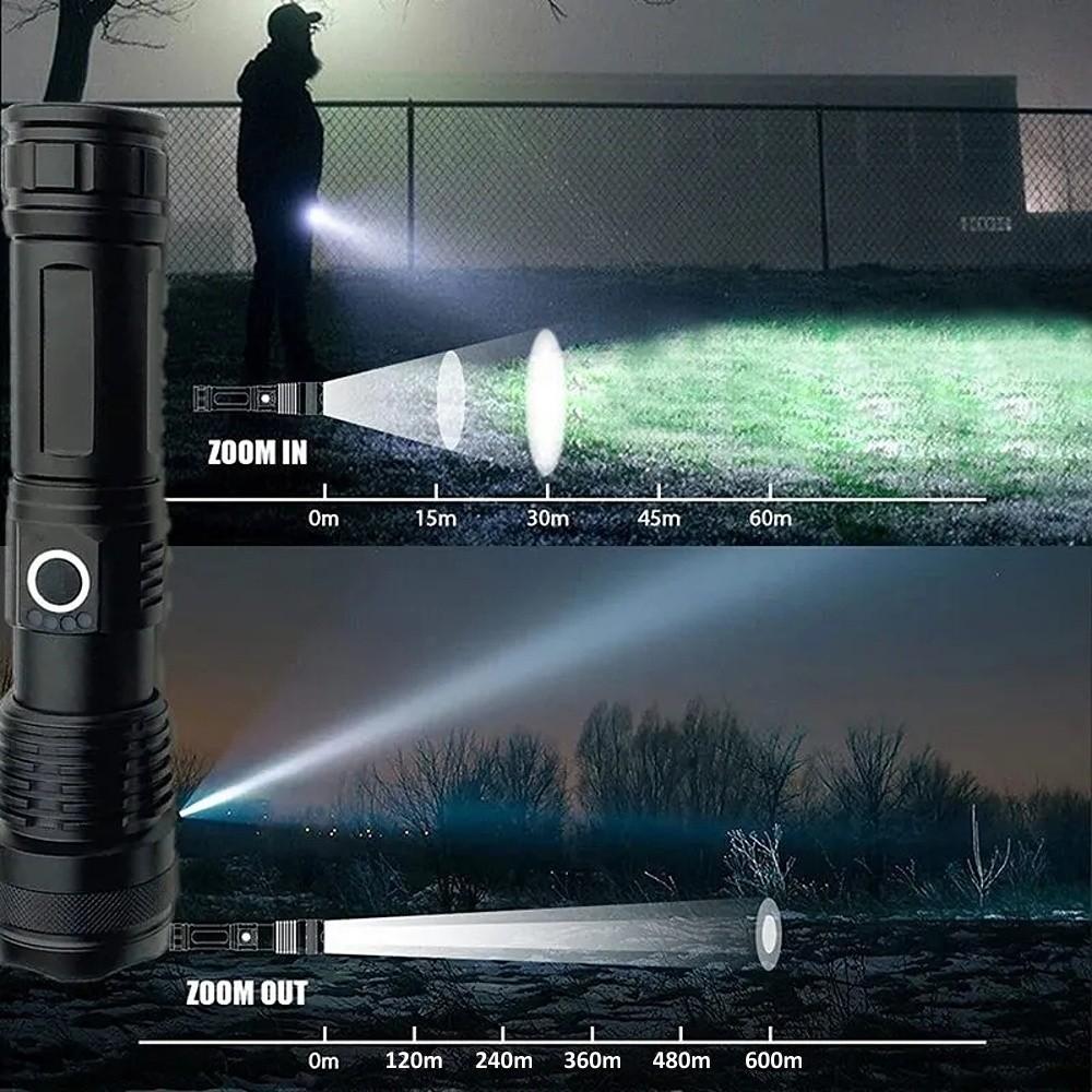 Powerful LED Tactical Flashlight 10000lm 600m USB C
