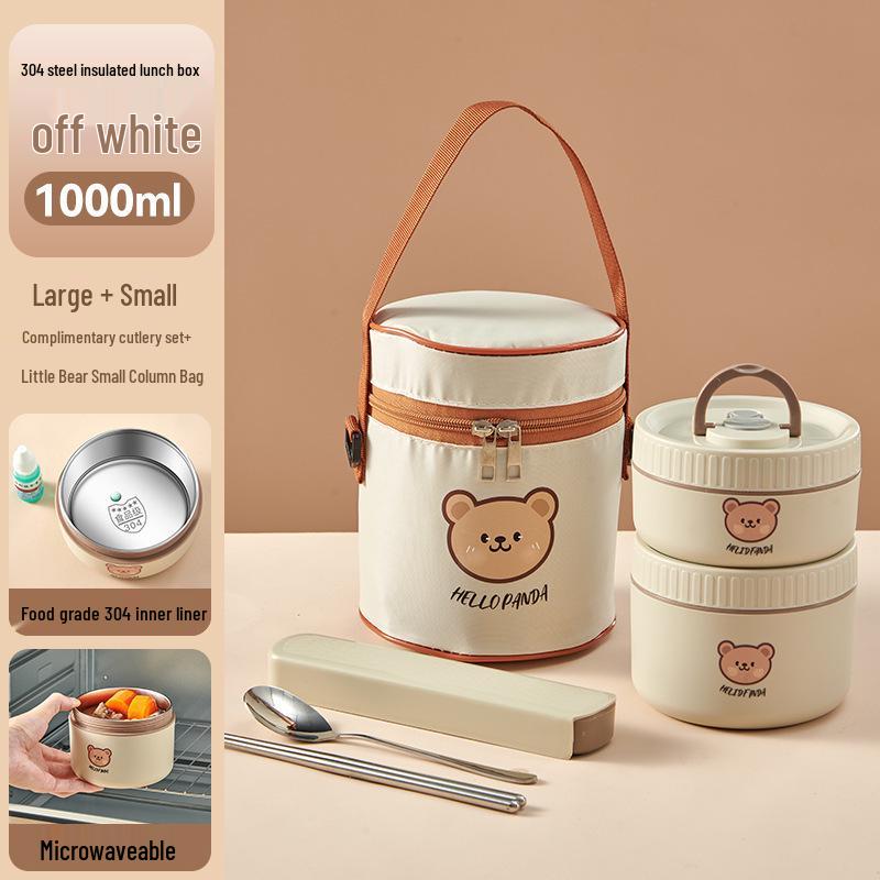 Stainless Steel Insulated Lunch Box & Soup Bowl - Microwave Safe Cartoon Bento for Office Workers