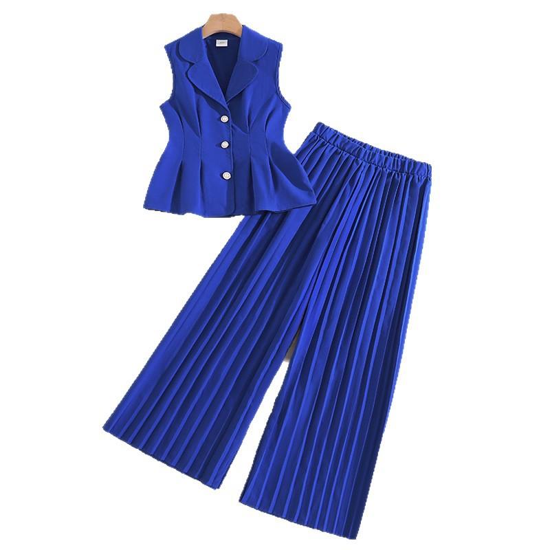 Girls' Fashionable Outfit - Summer Children's Simple Top, Casual Pleated Wide-leg Pants Set