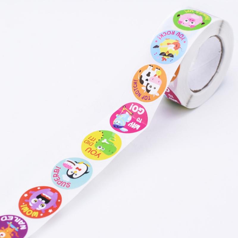 500Pcs/Roll Reward Stickers Cute Animal Student Motivation Encouragement Sticker