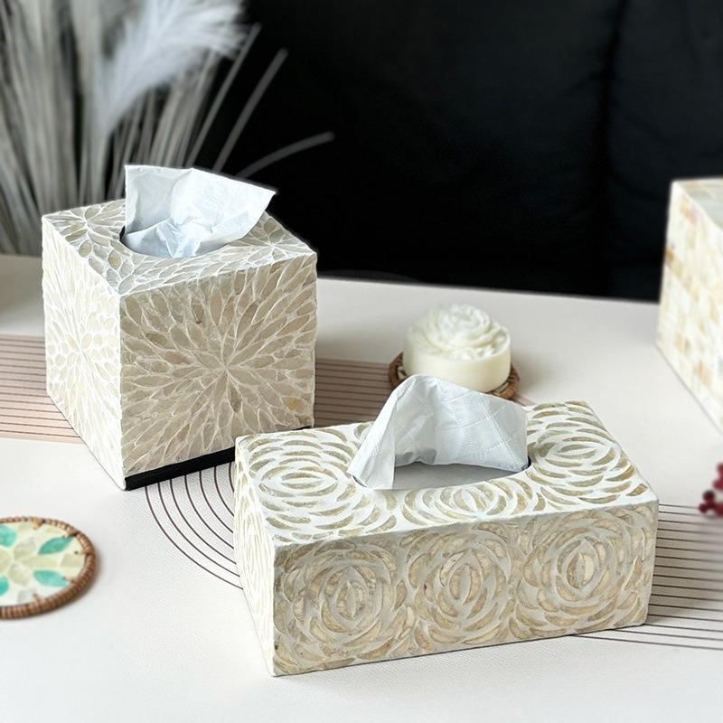 Creative Natural Seashell Tissue Box Nordic Square Rectangular Tissues Storage Box Family Living Room Table Decoration Ornaments
