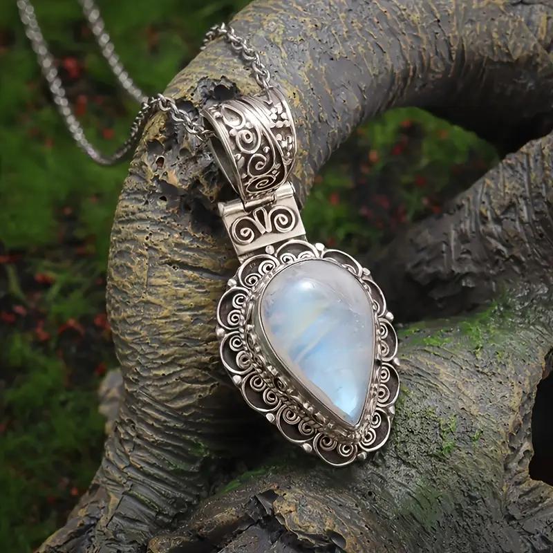 Collana Pendente a Goccia in Pietra di Luna Stile Etnico Vintage per Donna - Gioiello Boho Unico Regalo Gioielli in Pietra di Luna