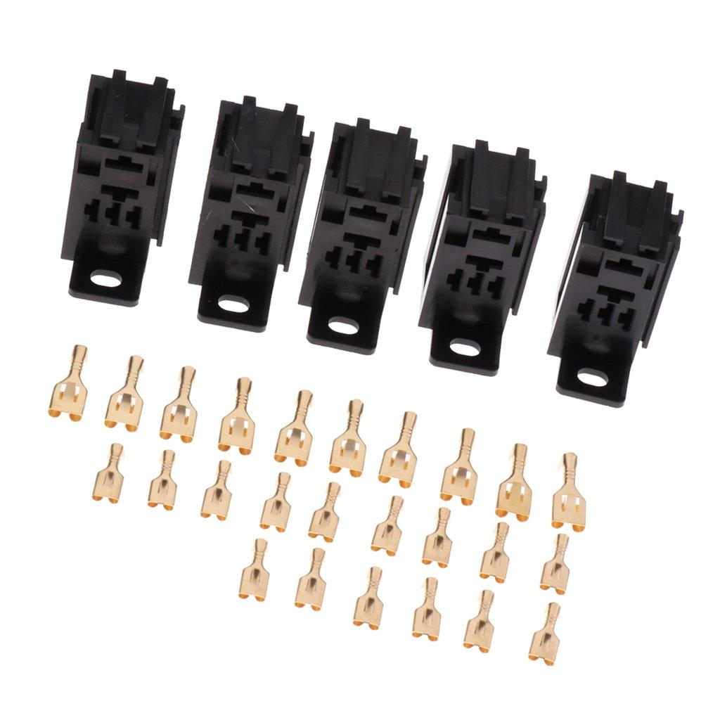 

5 Sets Automotive Relay Socket Micro 60AMP 5-Pins with 25 Pieces Copper Terminals