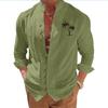 Coconut Tree Casual Printed Vintage Stand Collar Long-Sleeved Button-Down Men's Shirt