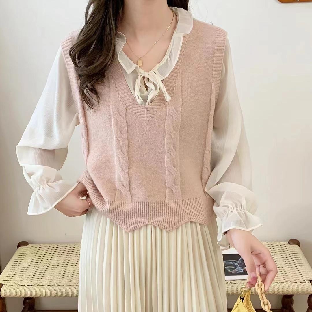 

Весна и осень Женский жареный тесто крутки свитер жилет трикотажный женский короткий безрукавный топ свободный XL