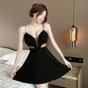 Women's Sexy Backless Spaghetti Strap Mesh Dress - Low-Cut, Summer Temperament, See-Through with Large Hem Skirt