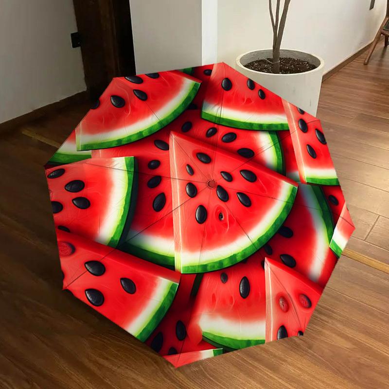 1pc Watermelon Slices Automatic Folding Umbrella, Heavy-Duty 8-Rib Construction, Perfect for Everyday yy251114103