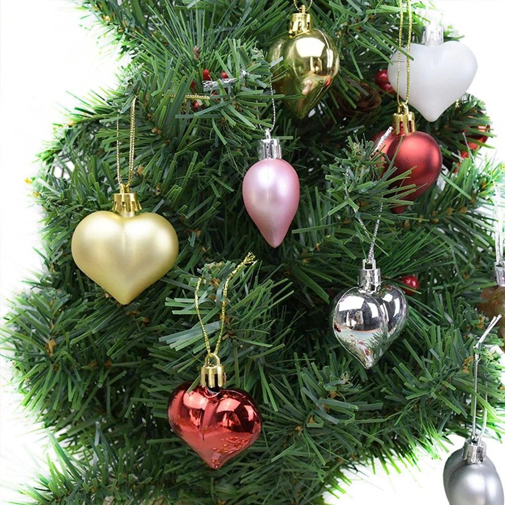 12Pcs Plastic Heart Shape Christmas Ball Bright Christmas Pendants  for Home