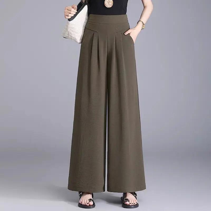 New Thin Style Loose Elastic High Waist Nine-point Casual Drooping Fashionable Wide-leg Women's Skirt Pants Summer