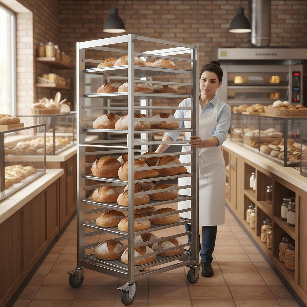 18 Tier Aluminum Bread Baking Speed Rack with Wheels Commercial Kitchen Bun Pan Sheet Pan Rack for Restaurant Cafeteria Pizzeria