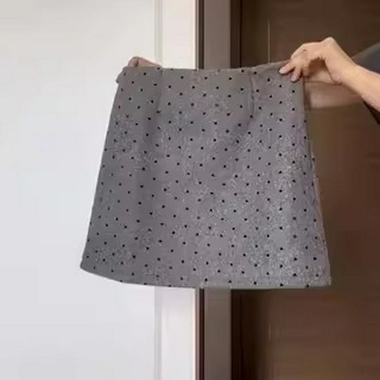 Chic Polka Dot Wool-Blend Half-Skirt: 2025 Autumn/Winter Korean Style, Elegant Fitted Short Skirt XXXL