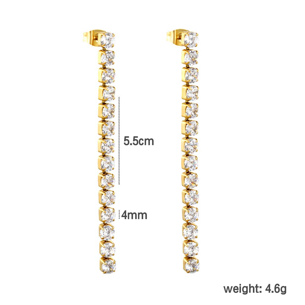 Fashionable And Luxurious Round Colorful Zircon Fringe Earrings With Exquisite Chain Accessories Versatile Ear Jewelry