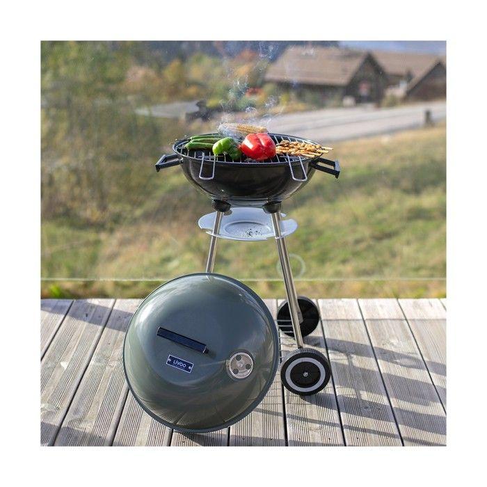 Barbecue À Charbon - LIVOO - DOC172K - Ø41 Cm - Grille En Acier Chromé - Hauteur 69,5 Cm - Poignées - 2 Roues Crantées