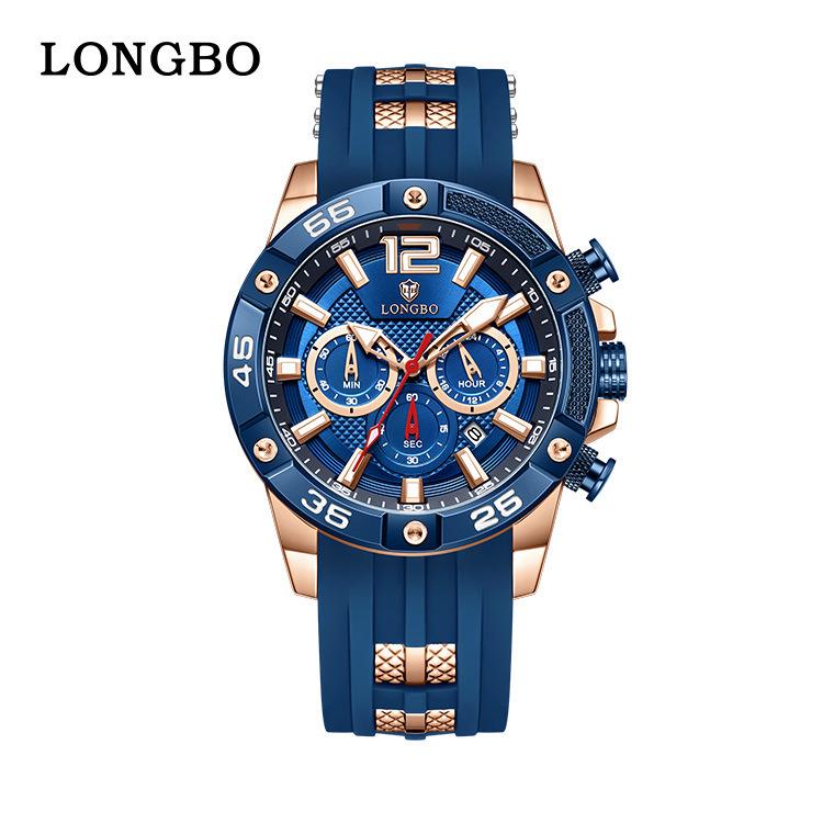 LONGBO Multifunktionale Herren-Sport-Quarzuhr - Wasserdicht, Leuchtend, mit Kalender und Silikonarmband