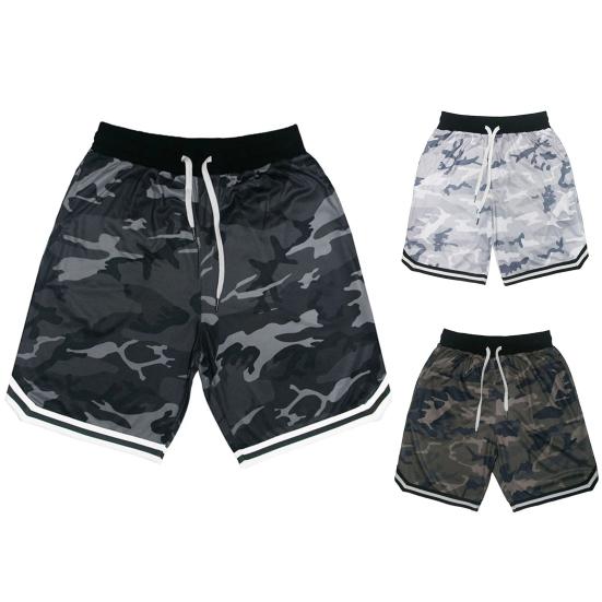 Fitness Shorts Camouflage Design Waist Drawstring Polyester Quick Dry Sports Short Trousers for Outdoor