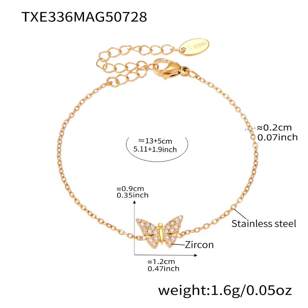 Oumaka Butterfly Zircon Clavicle Necklace & Bracelet Set - 5A Quality, Stainless Steel, Individual Design
