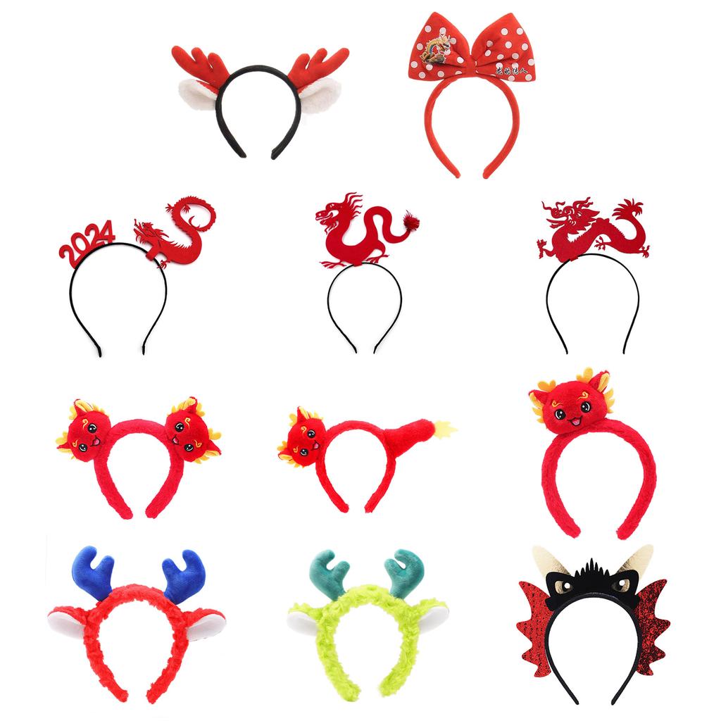 Teens Cartoon Headband Stereo Dragon Shape Hair Hoop Adult Plush Headpiece Hairband New Year Cosplay Costume Props