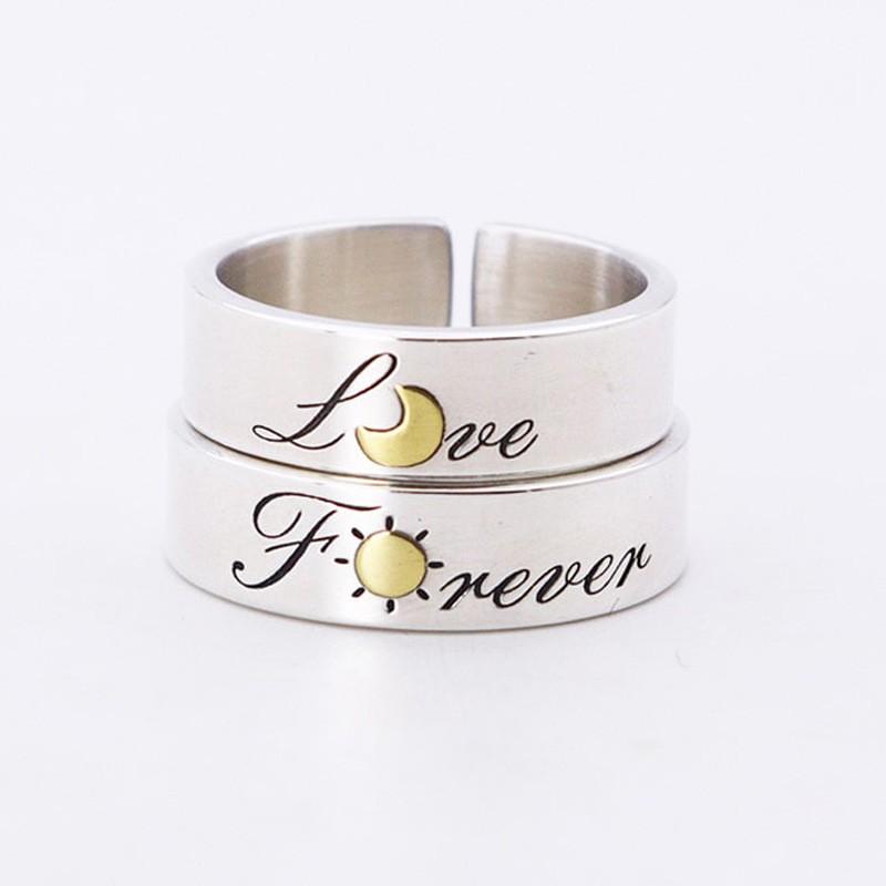 Handcrafted Adjustable Couple Rings Sun Moon Design Vintage Geometric Love Band Men Women