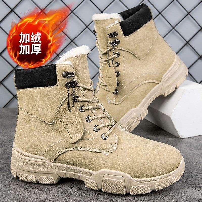 2025 New Autumn Martin Boots High Top Board Shoes Men's Fleece Warm Cotton Shoes Versatile Casual Tooling Shoes Men's