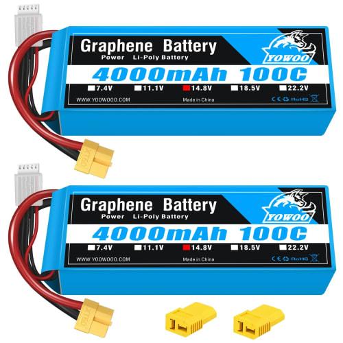 Yowoo 4S Lipo Battery, 4000mAh, 14.8V, 100C, Graphene Lithium Battery with XT60/Deans T Connector for RC Helicopter, Car, Boat, Quadcopter, Remote Con