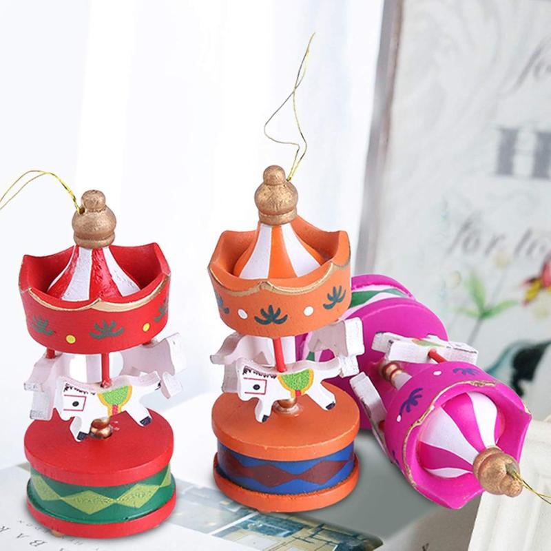 Wooden Mini Carousel Christmas Tree Ornaments Perfect For Holiday Home Decor Xmas Party Gifts